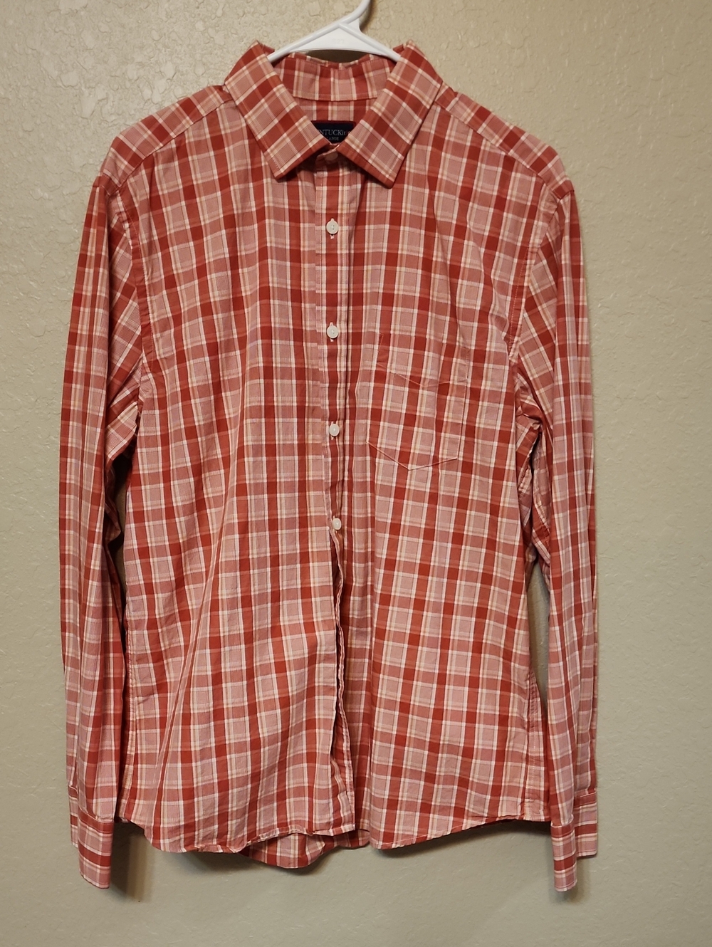 UNTUCKit Men's Rust and White Plaid Button-Down Shirt
